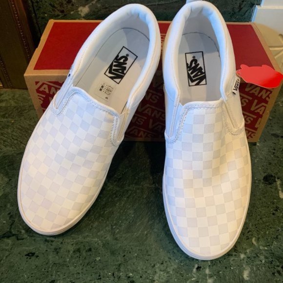 Vans // White Checkerboard Slip Ons - Picture 2 of 5